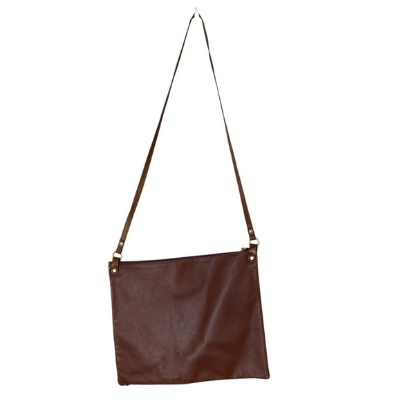 ELISABETTA COSMO Italian Leather Crossbody Pouch Hand made in Burgundy and Brown - Picture 3 of 11